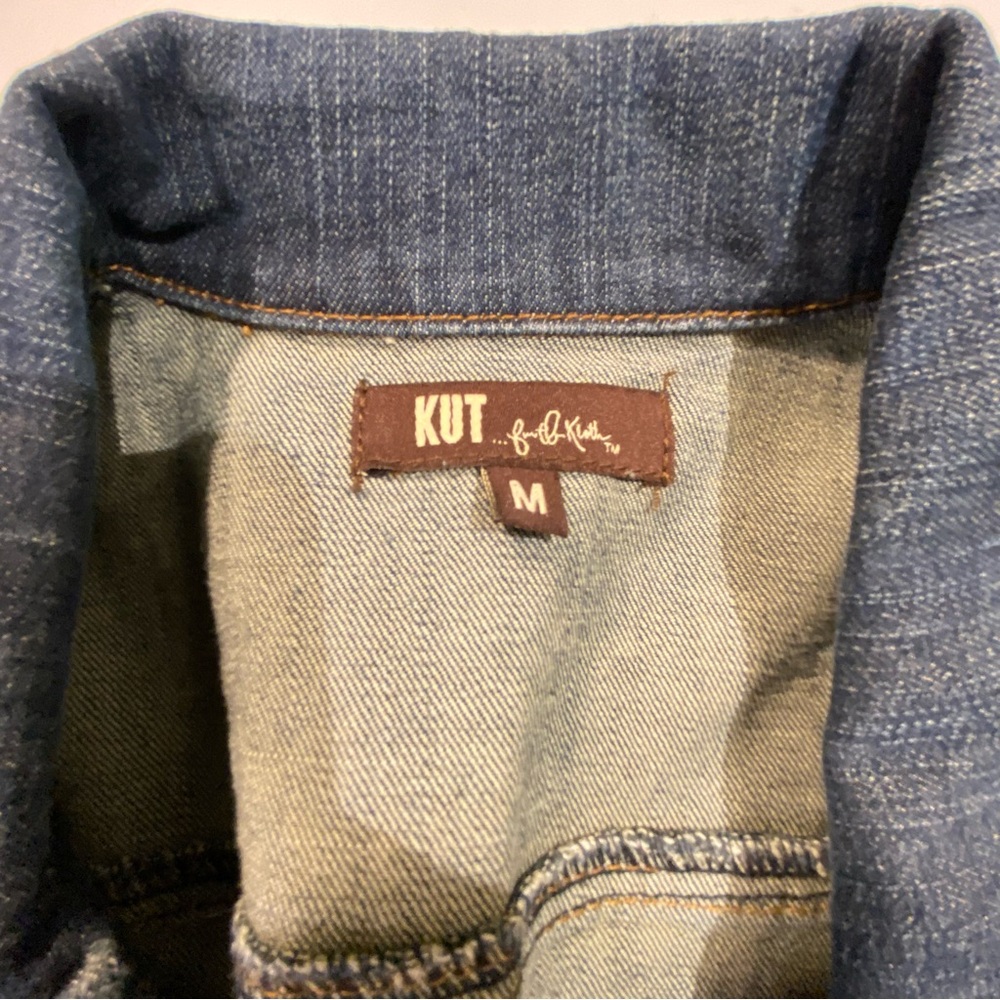 Kut from the Kloth Women's Blue Distressed Denim Jacket - Picture 2 of 8